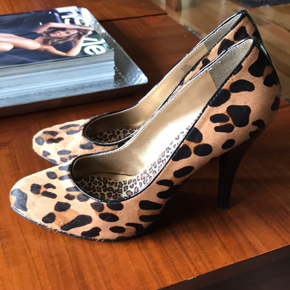 Leopard print pony hair heels